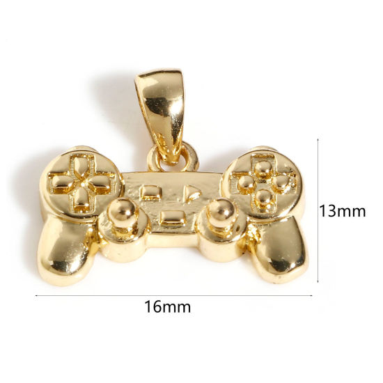 Picture of 1 Piece Brass Charm Pendant 18K Real Gold Plated Game Controller Gamepad 3D 16mm x 13mm