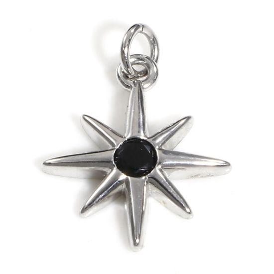 Picture of Brass Galaxy Charms Real Platinum Plated Sun Black Cubic Zirconia 17.5mm x 13mm, 1 Piece