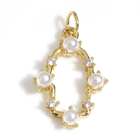 Immagine di Ottone Religione Charms Palmo 18K Vero Oro Placcato Perla Imitato Acrilico Trasparente Cubic Zirconiae 23mm x 14mm, 1 Pz
