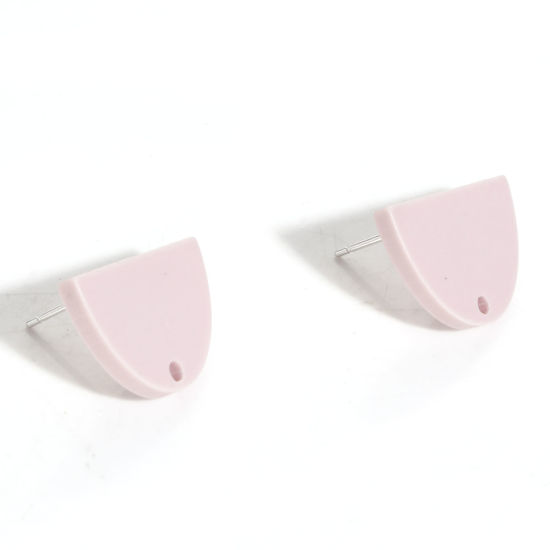 Bild von Acryl Ohrstecker-Ohrstecker mit Schlaufenverbinder-Zubehör Zubehör Halbe Ellipse Rosa Matt 19mm x 13mm, Drahtstärke: (21 gauge), 20 Stück