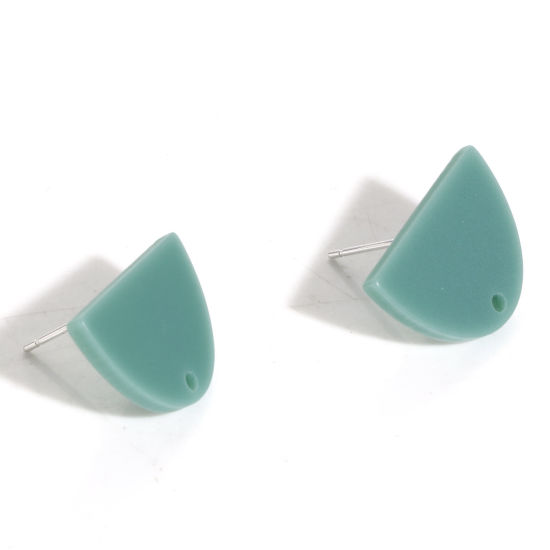 Imagen de Acrílico Arete de Poste de Oreja con Accesorios de Conector de Bucle Media elipse Verde Escarchado 19mm x 13mm, Post/ Wire: (21 gauge), 20 Unidades