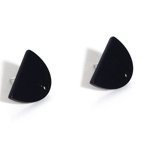 Bild von Acryl Ohrstecker-Ohrstecker mit Schlaufenverbinder-Zubehör Zubehör Halbe Ellipse Schwarz Matt 19mm x 13mm, Drahtstärke: (21 gauge), 20 Stück
