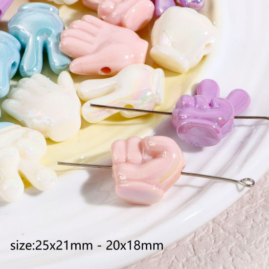 Bild von Acryl Perlen für die DIY-Schmuckherstellung Zufällig gemischte Farben Hand ca. 25mm x 21mm, Loch:ca. 2.6mm, 10 Stück