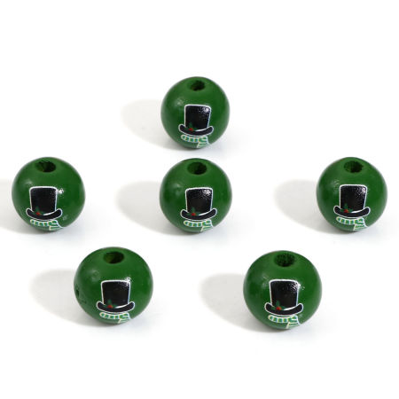 Image de Perles pour DIY Fabrication de Bijoux en Bois Naturel Rond Vert Chapeau de Noël 16mm Dia, Trou: env. 3.6mm, 20 Pcs