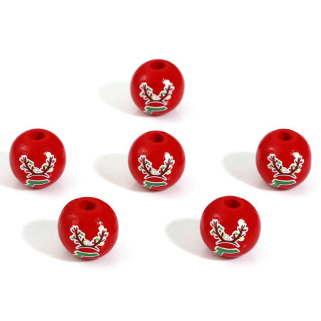 Image de Perles pour DIY Fabrication de Bijoux Noël Intercalaires en Bois Naturel Rond Rouge Bois de Cerf 16mm Dia, Trou: env. 3.6mm, 20 Pcs