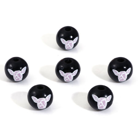 Image de Perles pour DIY Fabrication de Bijoux Cowboy de l'Ouest Intercalaires en Bois Naturel Rond Noir Tête de Bœuf 16mm Dia, Trou: env. 3.6mm, 20 Pcs