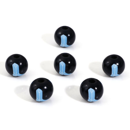 Image de Perles pour DIY Fabrication de Bijoux Cowboy de l'Ouest Intercalaires en Bois Naturel Rond Noir Boots 16mm Dia, Trou: env. 3.6mm, 20 Pcs