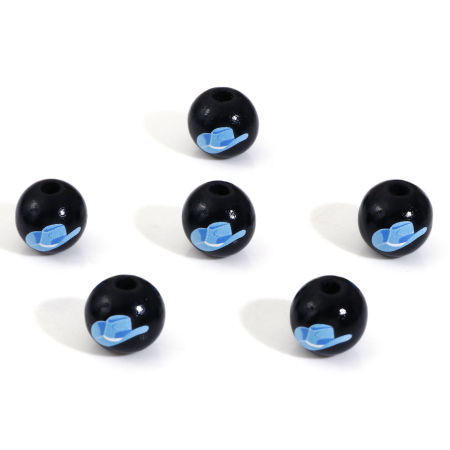 Image de Perles pour DIY Fabrication de Bijoux Cowboy de l'Ouest Intercalaires en Bois Naturel Rond Noir Chapeau 16mm Dia, Trou: env. 3.6mm, 20 Pcs
