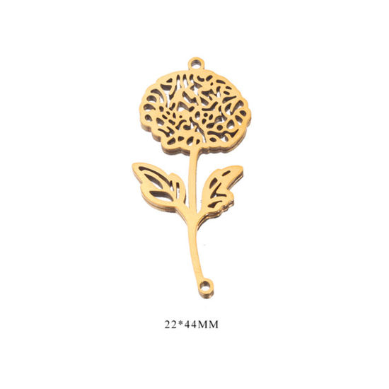 Immagine di 2 Pz 304 Acciaio Inossidabile Fiore del Mese di Nascita Pendenti Charms Connettori Placcato Oro 18K Novembre 22mm x 44mm