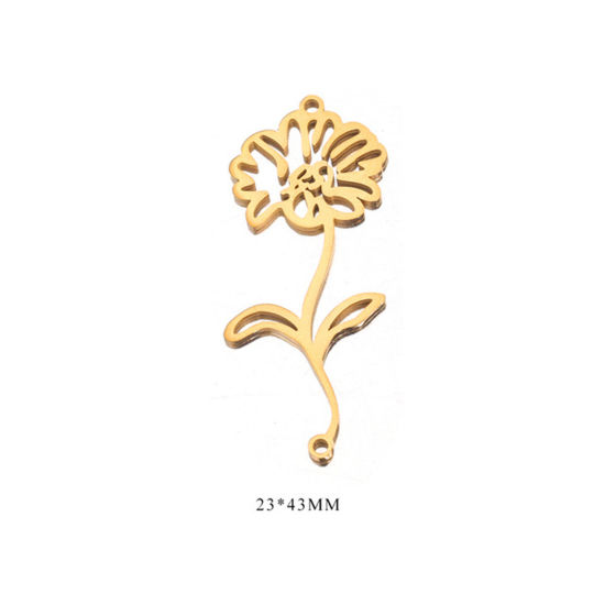 Immagine di 2 Pz 304 Acciaio Inossidabile Fiore del Mese di Nascita Pendenti Charms Connettori Placcato Oro 18K Aprile 23mm x 43mm
