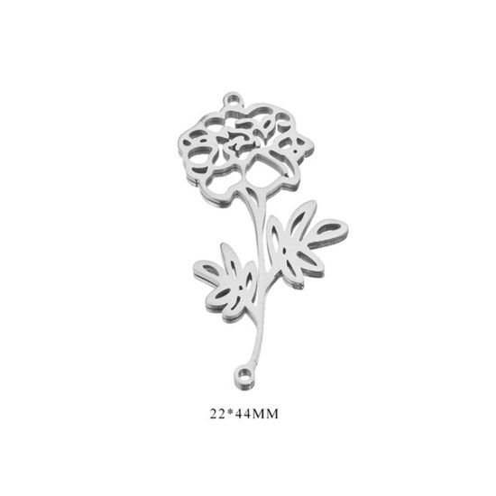 Immagine di 304 Acciaio Inossidabile Fiore del Mese di Nascita Pendenti Charms Connettori Tono Argento Ottobre 22mm x 44mm, 2 Pz