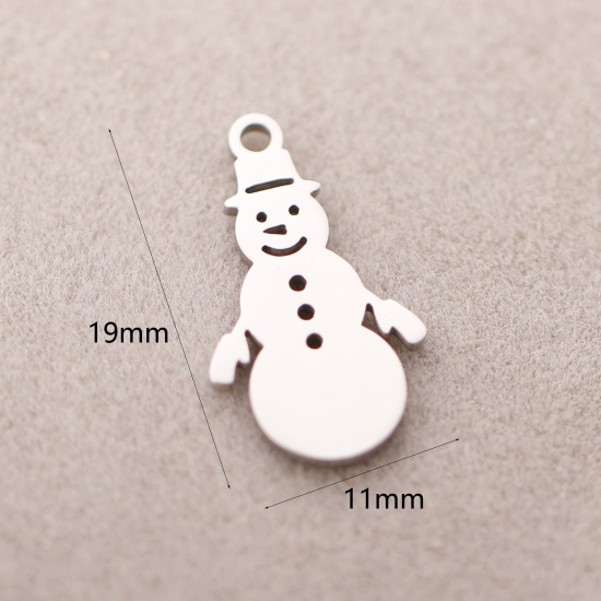 Bild von 304 Edelstahl Charms Weihnachten Schneemann Silberfarbe 11mm x 19mm, 3 Stück