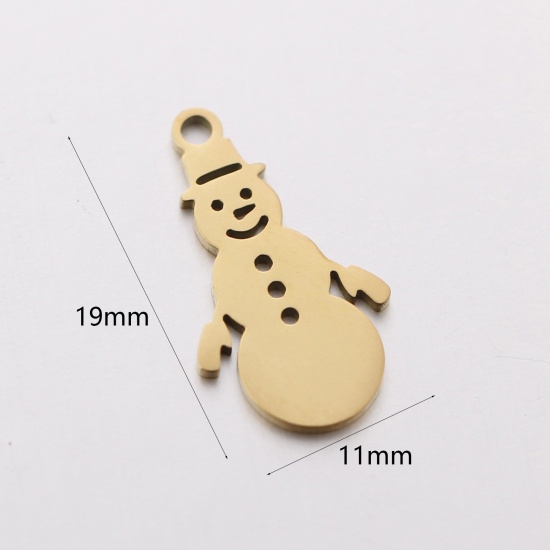 Bild von 304 Edelstahl Charms Weihnachten Schneemann Vergoldet 11mm x 19mm, 3 Stück