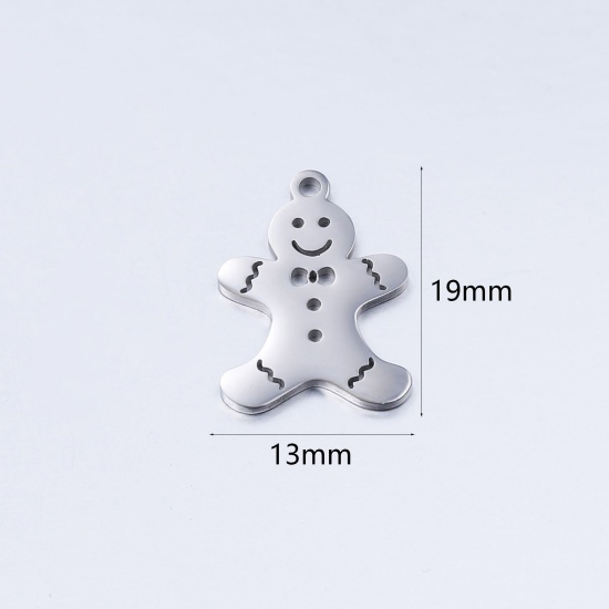 Image de Breloques en 304 Acier Inoxydable Bonhomme de Neige de Noël Argent Mat 13mm x 19mm , 3 Pcs