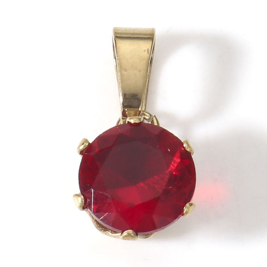 Изображение 2 ШТ Экологичное вакуумное PVD-покрытие 304 Нержавеющая Сталь Подвески Круглые 18K позолоченный Красный Горный Хрусталь 17мм x 8мм