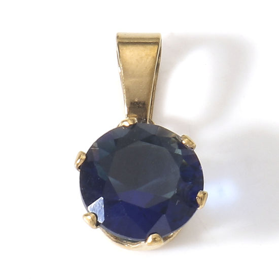 Изображение 2 ШТ Экологичное вакуумное PVD-покрытие 304 Нержавеющая Сталь Подвески Круглые 18K позолоченный Темно-синий Горный Хрусталь 17мм x 8мм