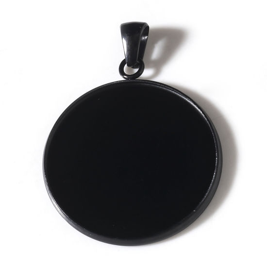 Image de Breloques en 304 Acier Inoxydable Placage Sous Vide Écologique Rond Noir (Convenable à 25mm Dia) 3.6cm x 2.7cm , 5 Pcs