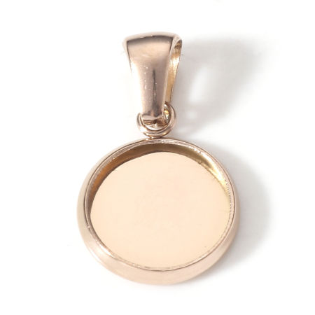 Picture of 5 PCs Eco-friendly PVD Vacuum Plating 304 Stainless Steel Disc Charm Pendant Rose Gold Round Cabochon Settings (Fits 10mm Dia.) 20mm x 12mm