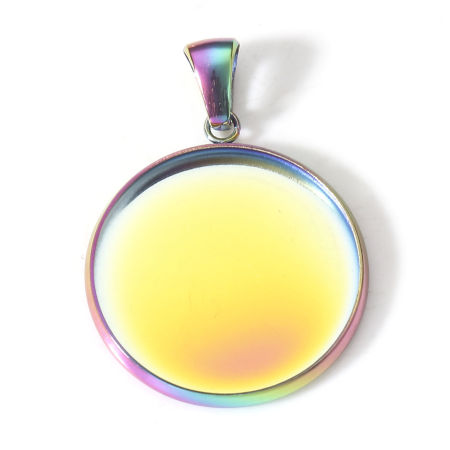 Picture of Eco-friendly PVD Vacuum Plating 304 Stainless Steel Disc Charms Rainbow Color Plated Round (Fits 20mm Dia.) 30mm x 22mm, 5 PCs