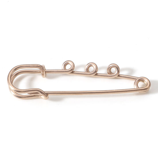 Picture of 2 PCs Vacuum Plating 304 Stainless Steel Safety Pin Brooches Rose Gold 5cm x 1.6cm