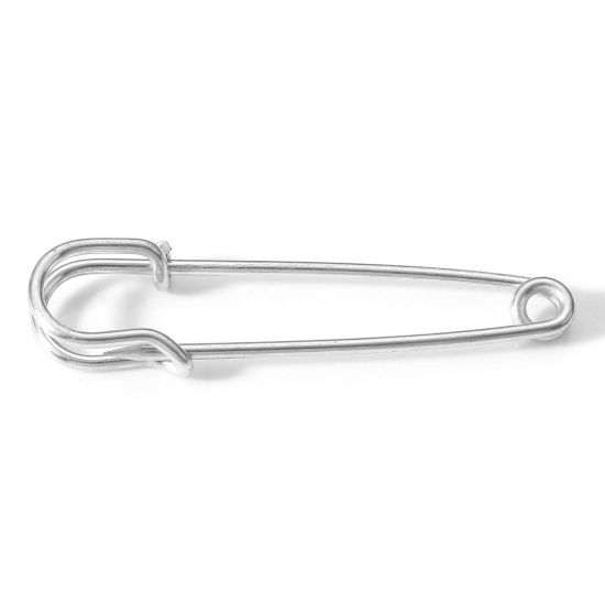 Picture of 2 PCs 304 Stainless Steel Safety Pin Brooches Silver Tone 5cm x 1.4cm