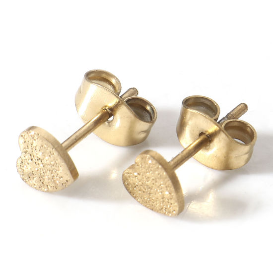 Picture of 10 PCs Eco-friendly PVD Vacuum Plating 304 Stainless Steel Ear Post Stud Earrings 18K Gold Plated Heart Sparkledust 5mm x 5mm, Post/ Wire Size: (20 gauge)