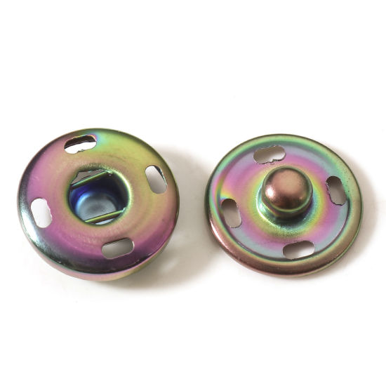 Picture of 5 Sets Vacuum Plating 304 Stainless Steel Hidden Button Rainbow Color Plated Round 10mm Dia.