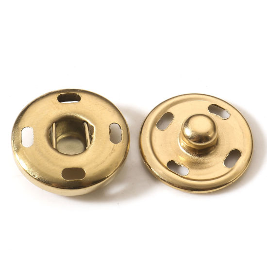 Picture of 5 Sets Vacuum Plating 304 Stainless Steel Hidden Button 18K Gold Color Round 10mm Dia.