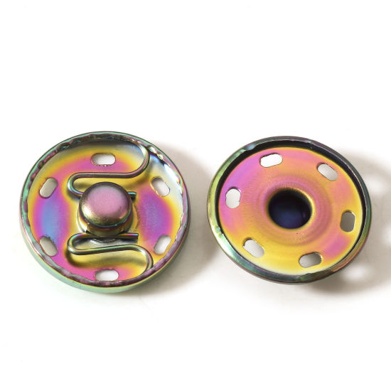 Picture of 5 Sets Vacuum Plating 304 Stainless Steel Hidden Button Rainbow Color Plated Round 19mm Dia.