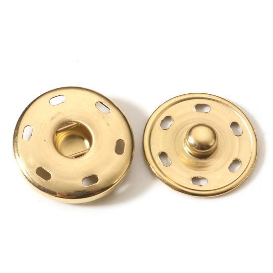 Picture of 5 Sets Vacuum Plating 304 Stainless Steel Hidden Button 18K Gold Color Round 19mm Dia.