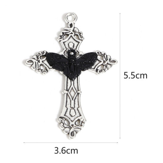 Imagen de Zamak Colgantes Plata Antigua Negro Cruz Polilla 5.5cm x 3.6cm, 5 Unidades