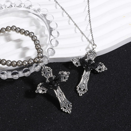 Imagen de Zamak Colgantes Plata Antigua Negro Cruz Polilla 5.5cm x 3.6cm, 5 Unidades