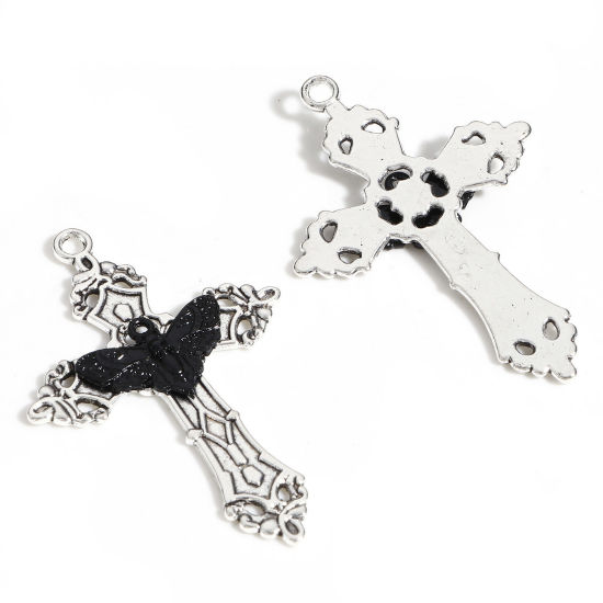 Imagen de Zamak Colgantes Plata Antigua Negro Cruz Polilla 5.5cm x 3.6cm, 5 Unidades