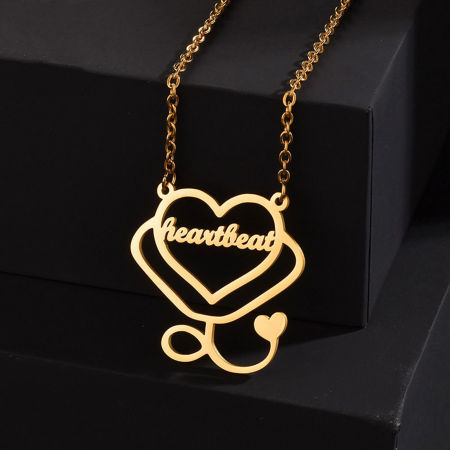 Picture of 1 Piece 304 Stainless Steel Customized Name Necklace Personalized Letter Charm Pendant Heart Gold Plated 45cm(17.7") long
