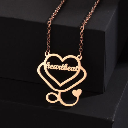 Picture of 1 Piece 304 Stainless Steel Customized Name Necklace Personalized Letter Charm Pendant Heart Rose Gold 45cm(17.7") long