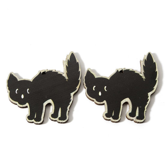 Imagen de Madera Halloween Colgantes Negro Gato 4.9cm x 4.8cm, 10 Unidades