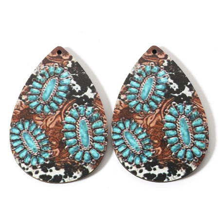 Picture of Natural Wood Boho Chic Bohemia Pendants Multicolor Drop 6cm x 4cm, 10 PCs