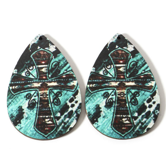 Imagen de Madera Bohemia Colgantes Multicolor Gota Cruz 6cm x 4cm, 10 Unidades