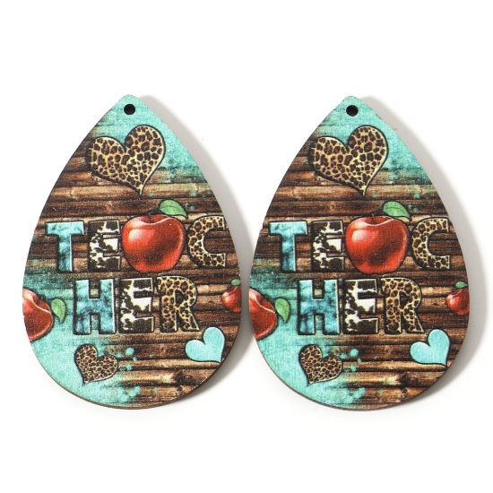 Picture of Natural Wood West Cowboy Pendants Multicolor Drop Apple Fruit 6cm x 4cm, 10 PCs