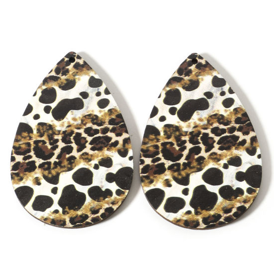 Picture of Natural Wood West Cowboy Pendants Multicolor Drop Leopard Print 6cm x 4cm, 10 PCs