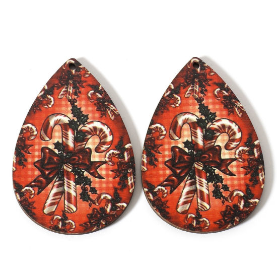 Immagine di Legno Natale Ciondoli Multicolore Goccia Gruccia di Zucchero di Natale 5.4cm x 3.7cm, 10 Pz