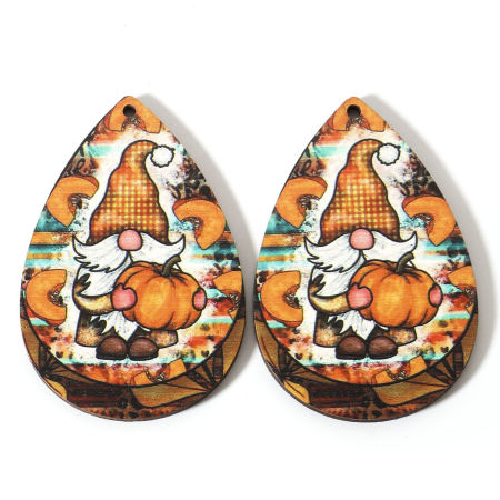 Bild von Natürliches Holz Weihnachten Anhänger Bunt Tropfen Weihnachten Weihnachtsmann 5.4cm x 3.7cm, 10 Stück