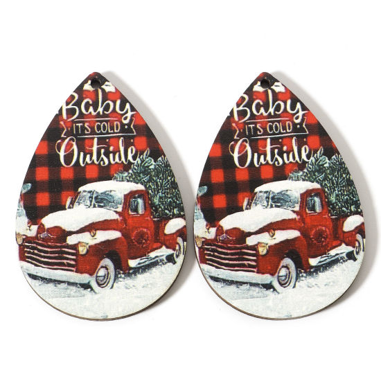 Immagine di Legno Natale Ciondoli Multicolore Camion Albero di Natale Lettere " Merry Christmas " 5.4cm x 3.7cm, 10 Pz