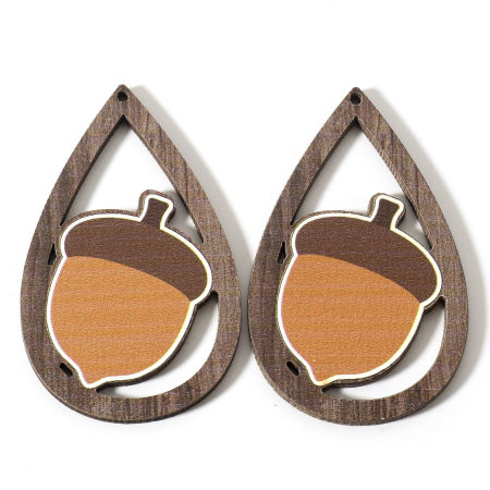 Picture of Natural Wood Pendants Multicolor Drop Pine Cone 5.5cm x 3.4cm, 10 PCs