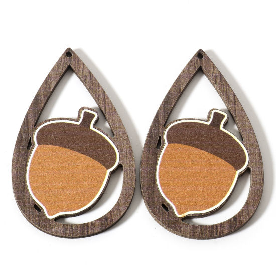 Immagine di Legno Ciondoli Multicolore Goccia Pigna 5.5cm x 3.4cm, 10 Pz