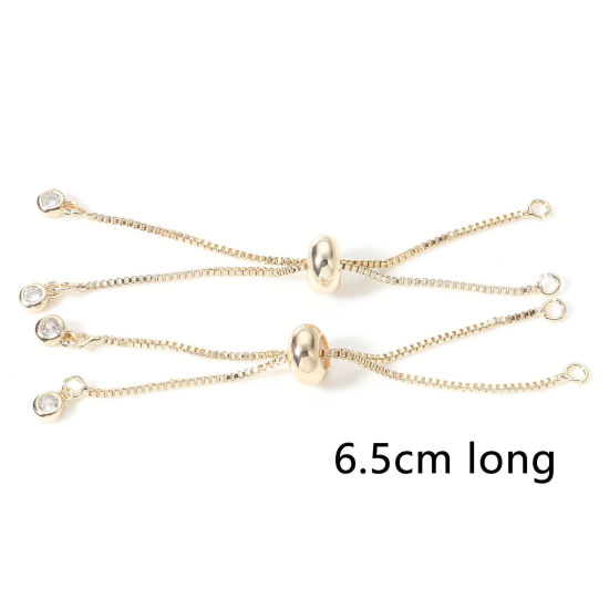 Picture of Brass Slider/Slide Extender Chain Box Chain 18K Real Gold Plated Clear Rhinestone 6.5cm long, 2 PCs