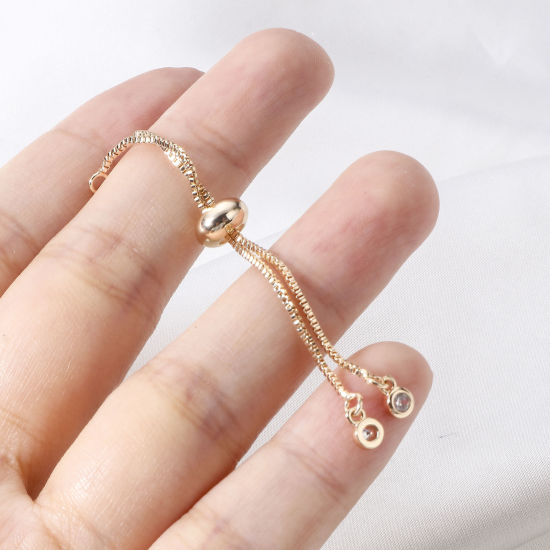 Picture of Brass Slider/Slide Extender Chain Box Chain 18K Real Gold Plated Clear Rhinestone 6.5cm long, 2 PCs