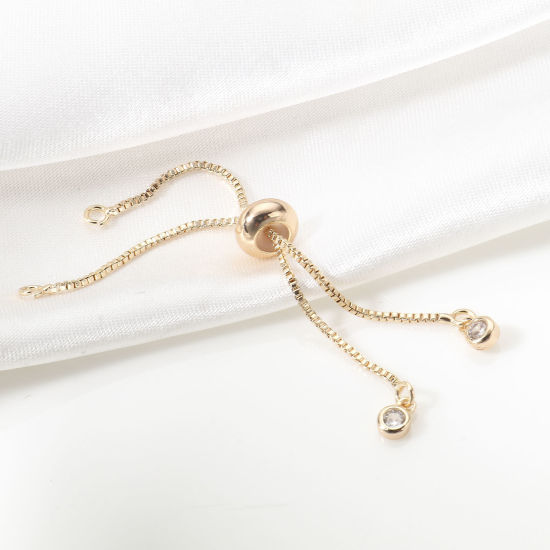 Picture of Brass Slider/Slide Extender Chain Box Chain 18K Real Gold Plated Clear Rhinestone 6.5cm long, 2 PCs