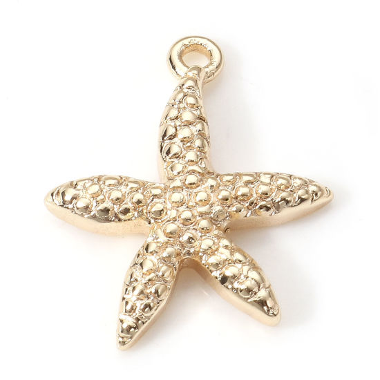 Picture of Brass Ocean Jewelry Charms 18K Real Gold Plated Star Fish 17mm x 14mm, 2 PCs                                                                                                                                                                                  