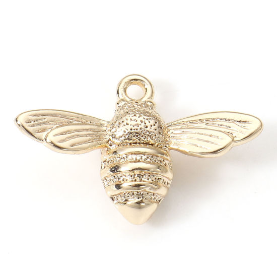 Picture of Brass Insect Charms 18K Real Gold Plated Bee Animal 17mm x 11.5mm, 2 PCs                                                                                                                                                                                      